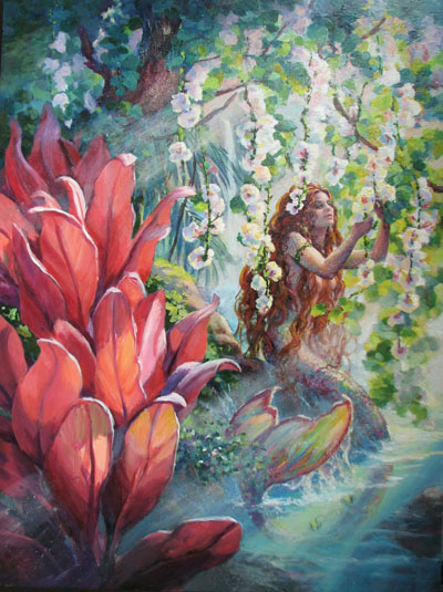 mermaid gathering flowers